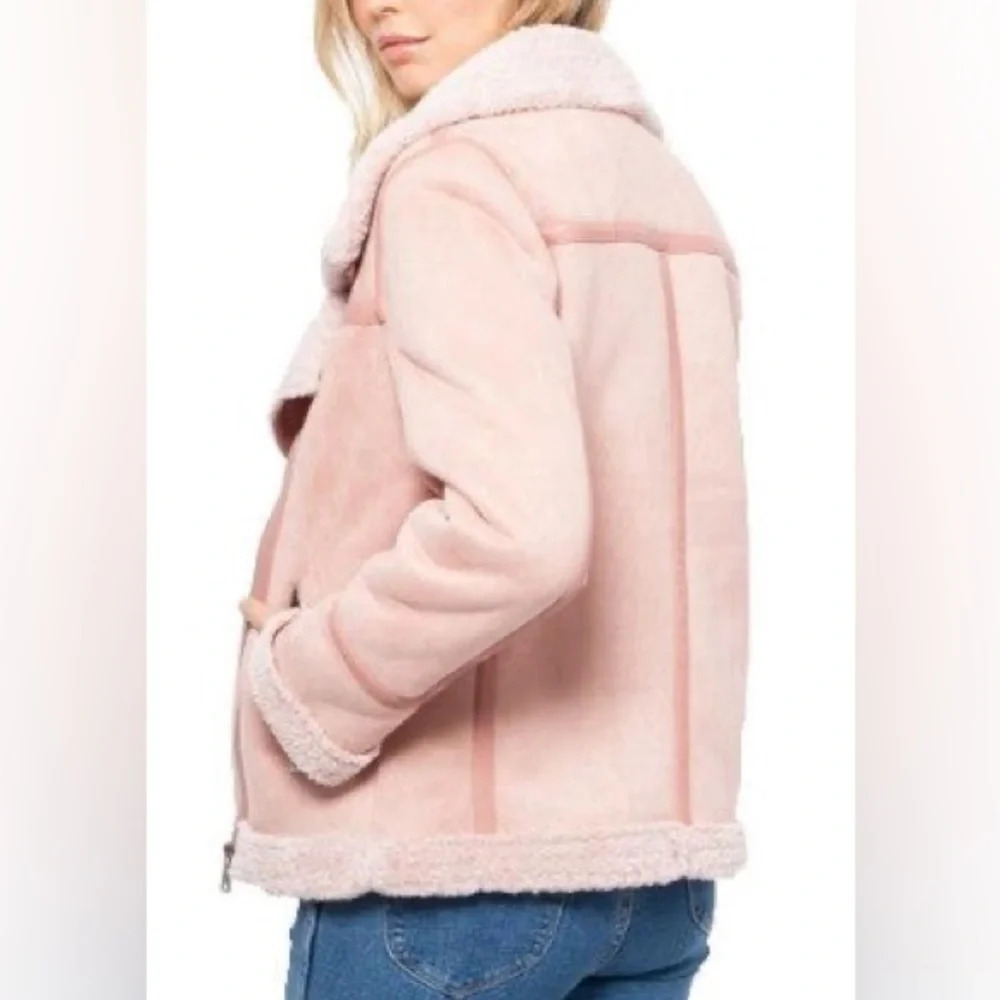 Love Token Natasha Faux Suede Sherpa Moto Jacket Medium - Picture 6 of 12